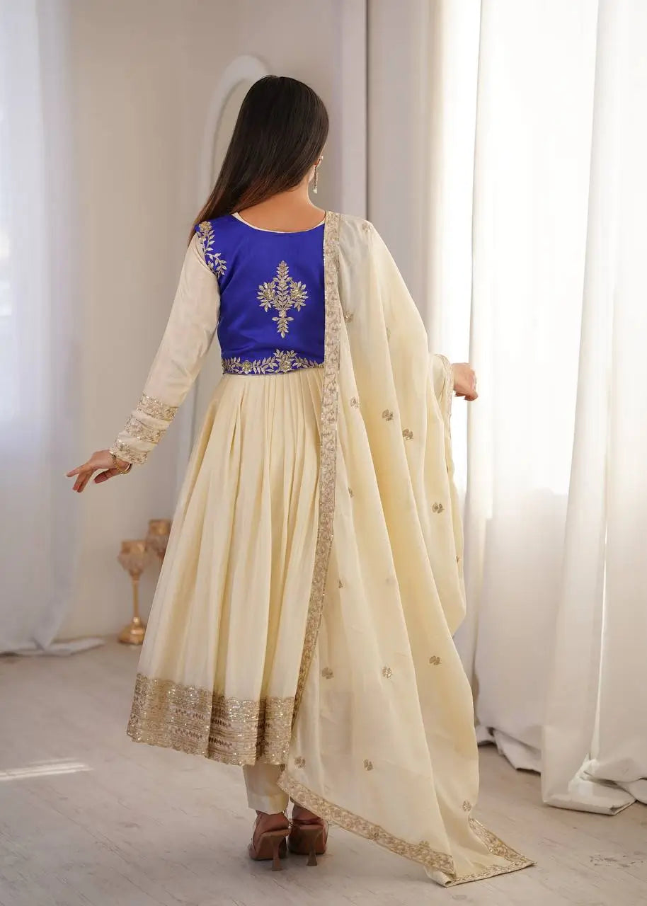 Embroidered Chinon Silk Anarkali Suit Set with Koti for Wedding and Festive Wear