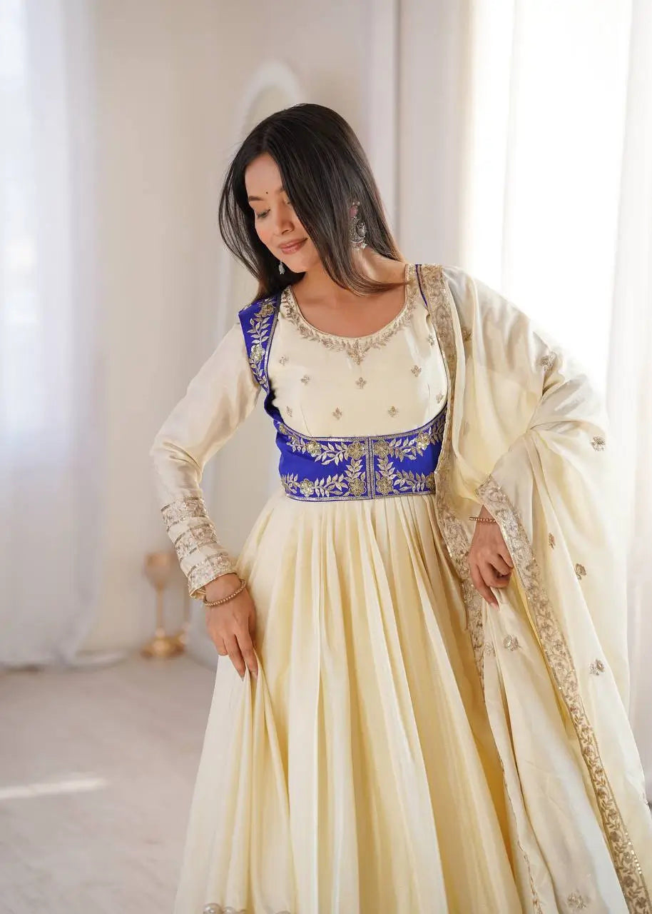 Embroidered Chinon Silk Anarkali Suit Set with Koti for Wedding and Festive Wear