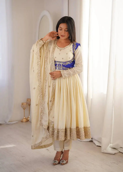 Embroidered Chinon Silk Anarkali Suit Set with Koti for Wedding and Festive Wear