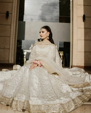 Embroidered Chinon Silk Gown Set