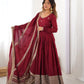 Embroidered Chinon Silk Gown Set