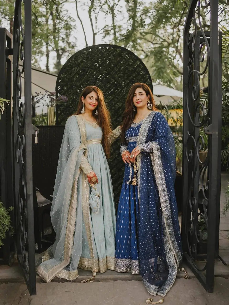 Embroidered Chinon Silk Gown Set