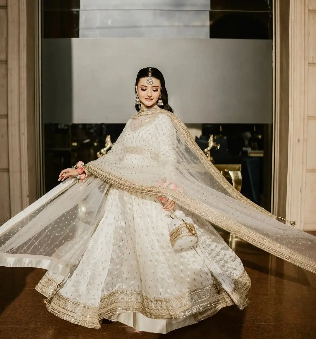 Embroidered Chinon Silk Gown Set
