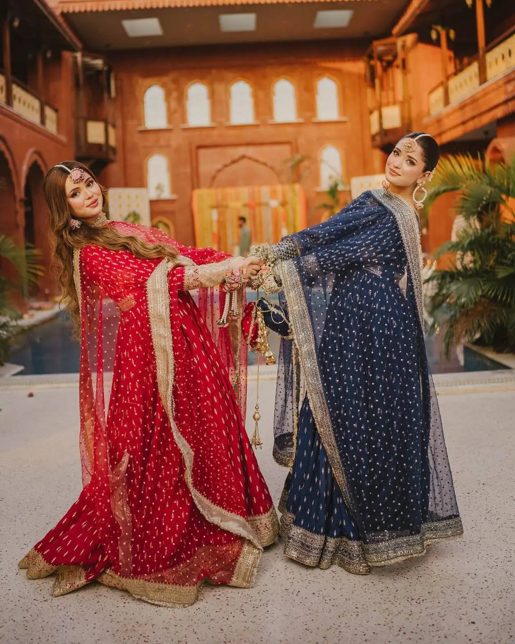 Embroidered Chinon Silk Gown Set