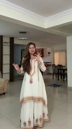 Embroidered Chinon Silk Kurti Palazzo Set with Dupatta