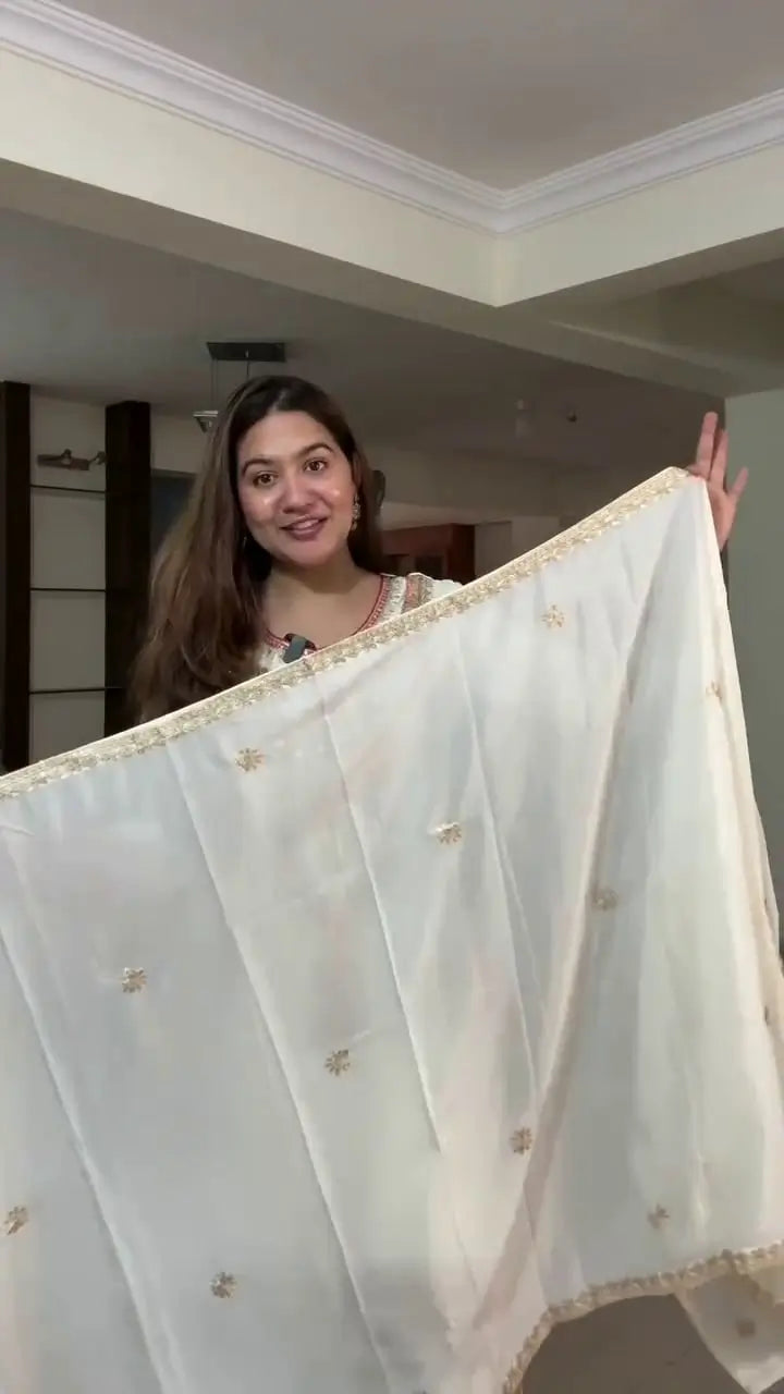 Embroidered Chinon Silk Kurti Palazzo Set with Dupatta