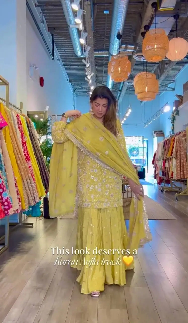 Embroidered Chinon Silk Kurti Plazzo Set