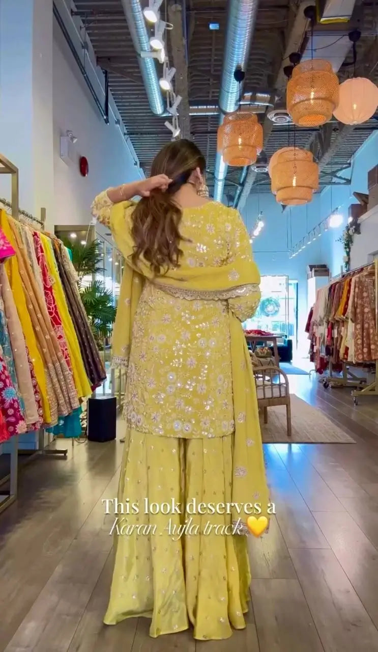 Embroidered Chinon Silk Kurti Plazzo Set