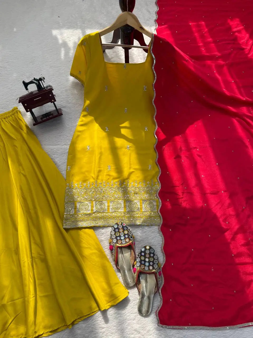 Embroidered Chinon Silk Kurti Plazzo Set for Festive and Wedding Wear