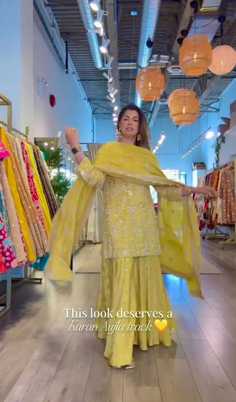 Embroidered Chinon Silk Kurti Plazzo Set for Festive and Wedding Wear