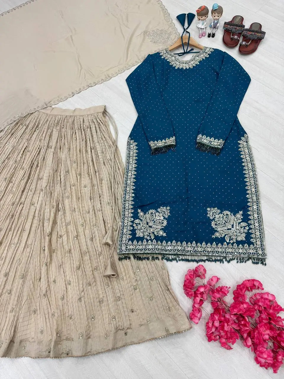 Embroidered Chinon Silk Lehenga Set