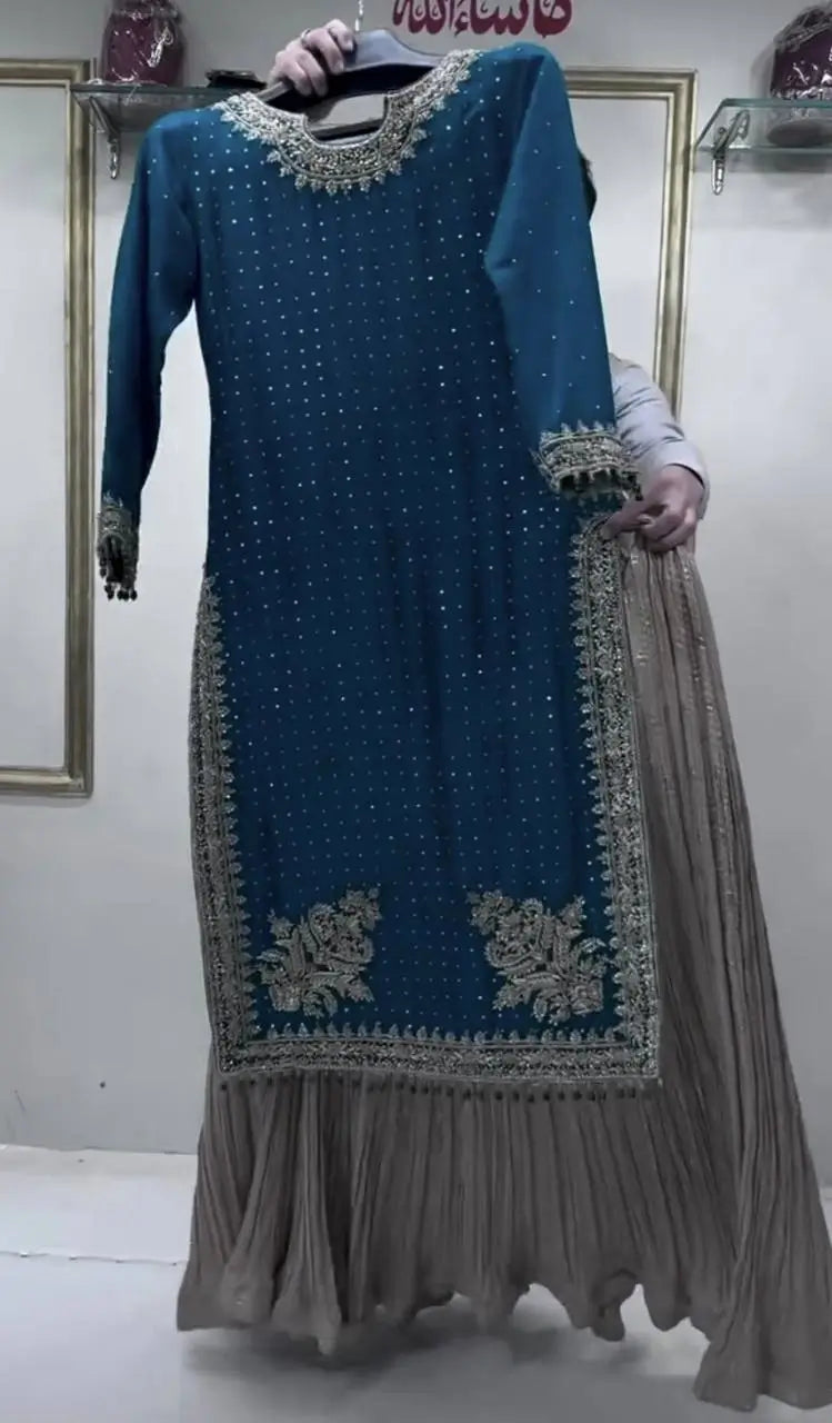 Embroidered Chinon Silk Lehenga Set