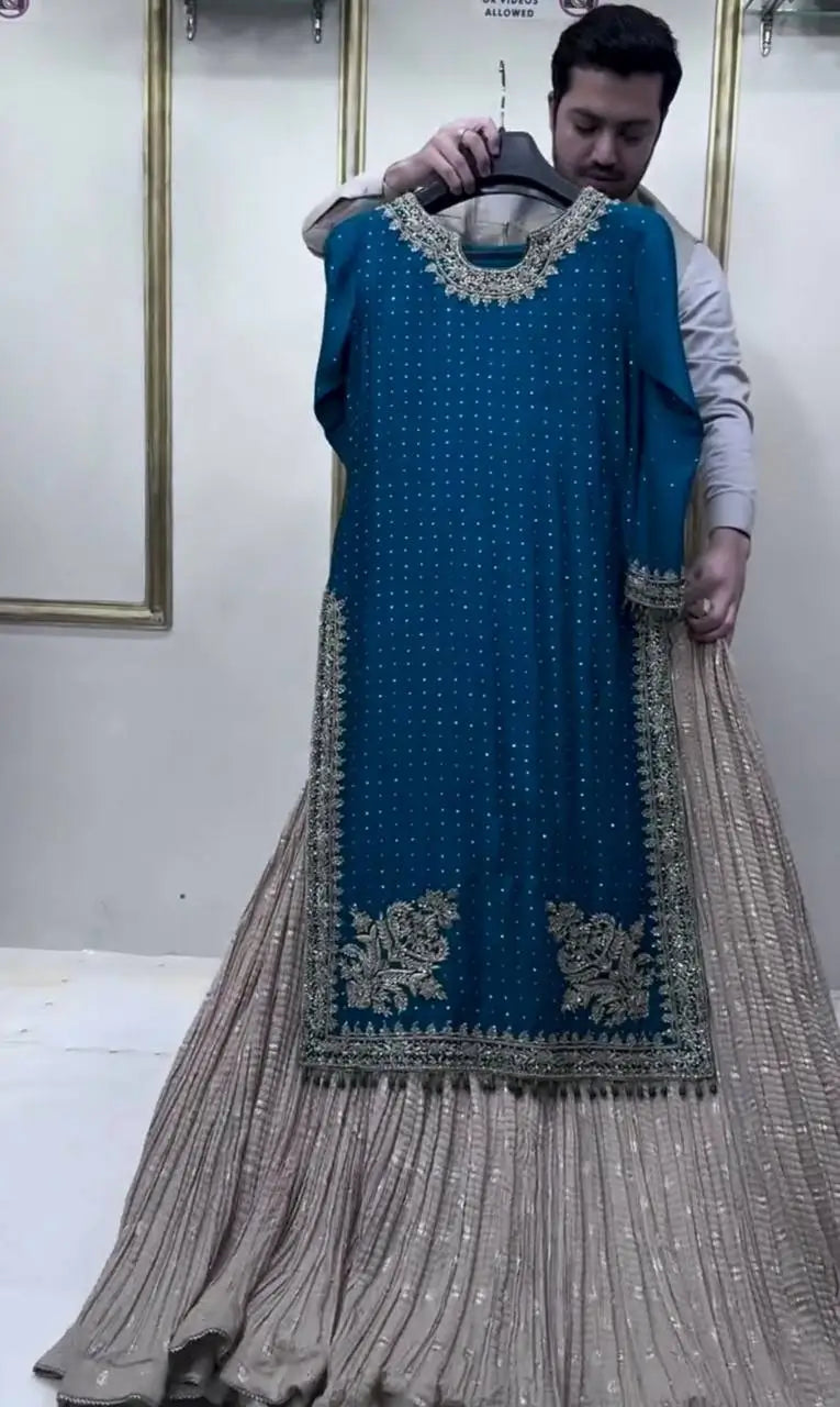 Embroidered Chinon Silk Lehenga Set