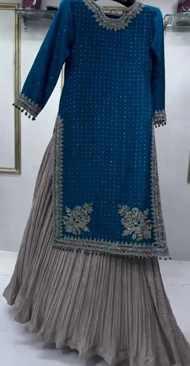 Embroidered Chinon Silk Lehenga Set