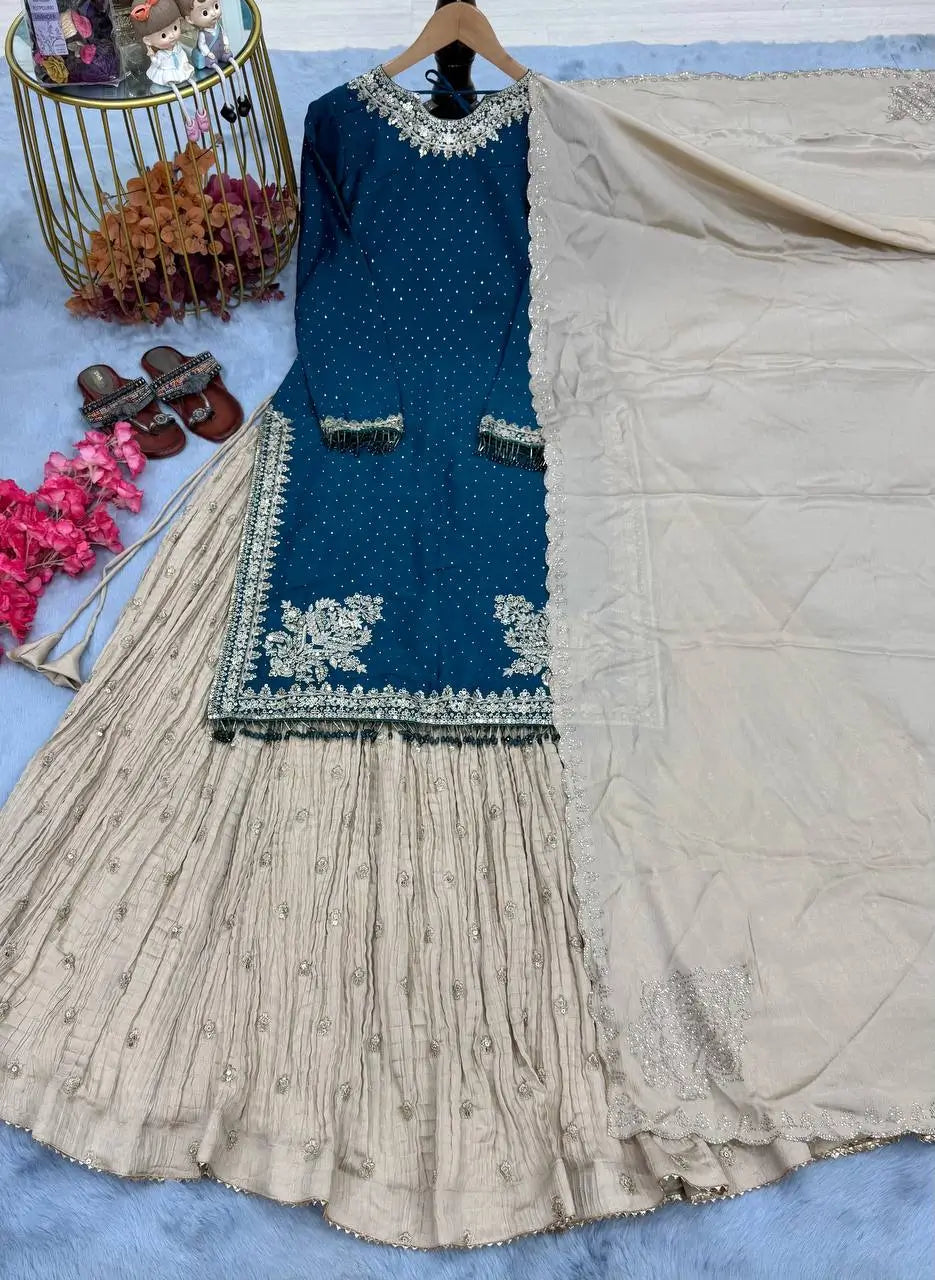 Embroidered Chinon Silk Lehenga Set