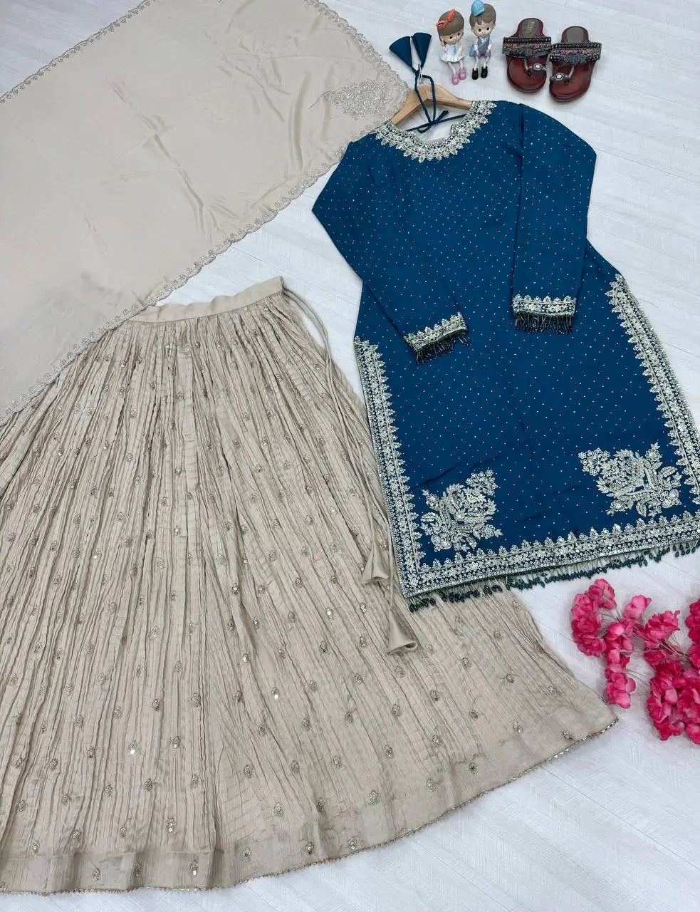 Embroidered Chinon Silk Lehenga Set