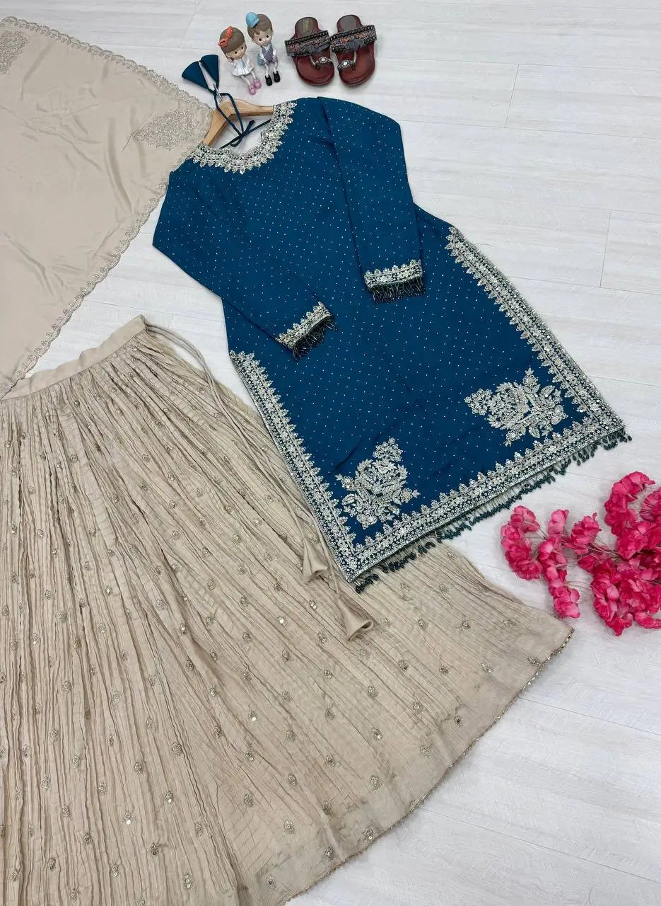 Embroidered Chinon Silk Lehenga Set