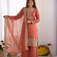 Embroidered Chinon Silk Palazzo Sharara Set