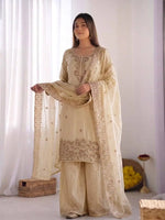 Embroidered Chinon Silk Palazzo Sharara Set