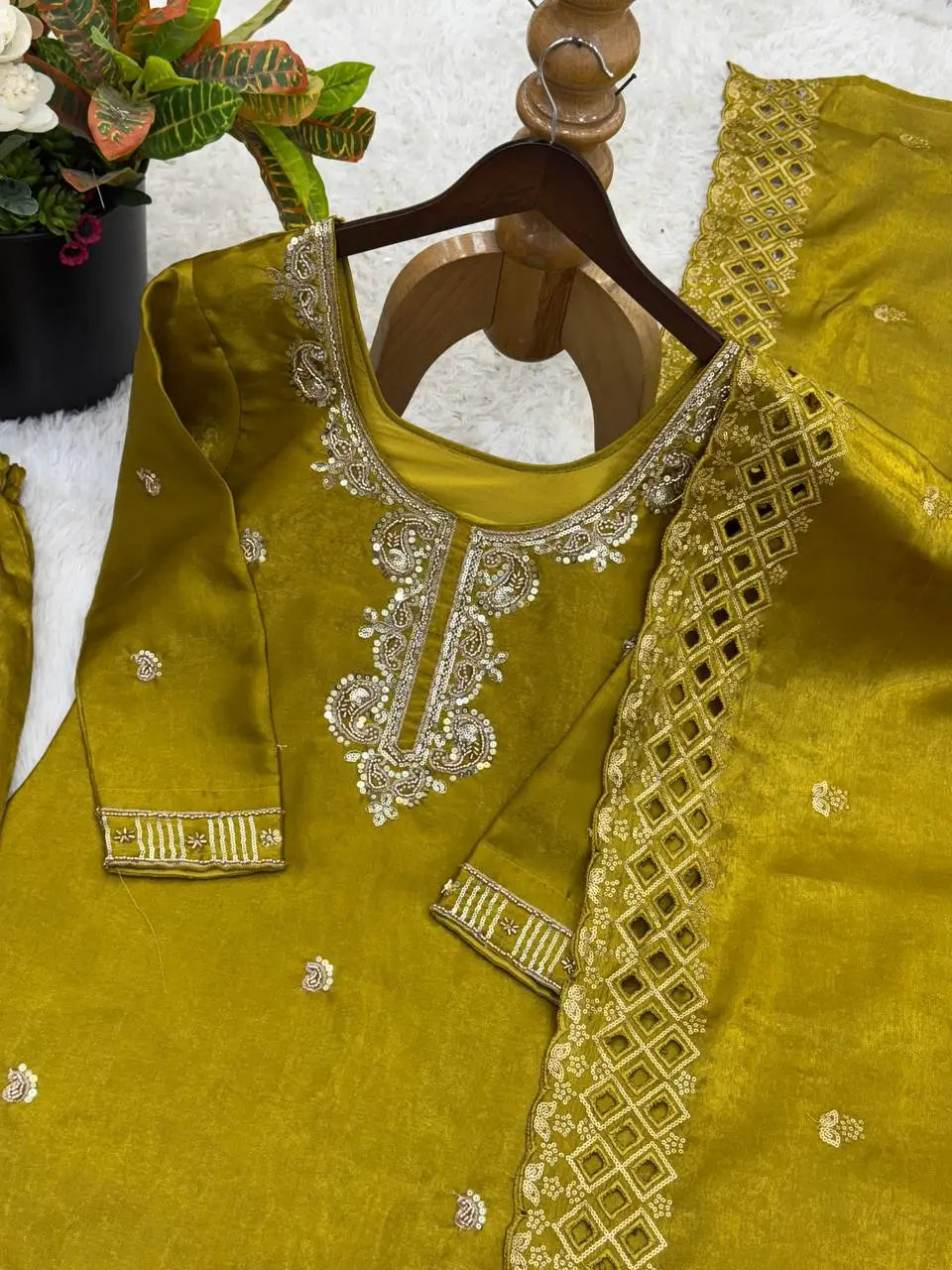 Embroidered Chinon Silk Palazzo Sharara Set