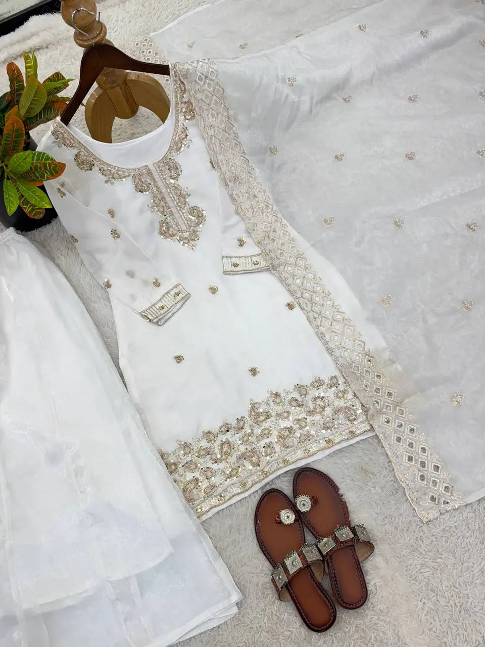 Embroidered Chinon Silk Palazzo Sharara Set
