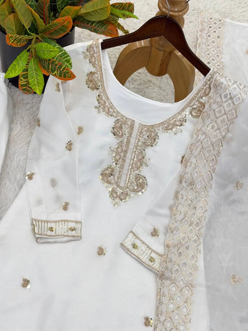 Embroidered Chinon Silk Palazzo Sharara Set