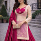Embroidered Chinon Silk Palazzo Suit Set