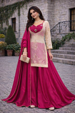 Embroidered Chinon Silk Palazzo Suit Set