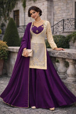 Embroidered Chinon Silk Palazzo Suit Set