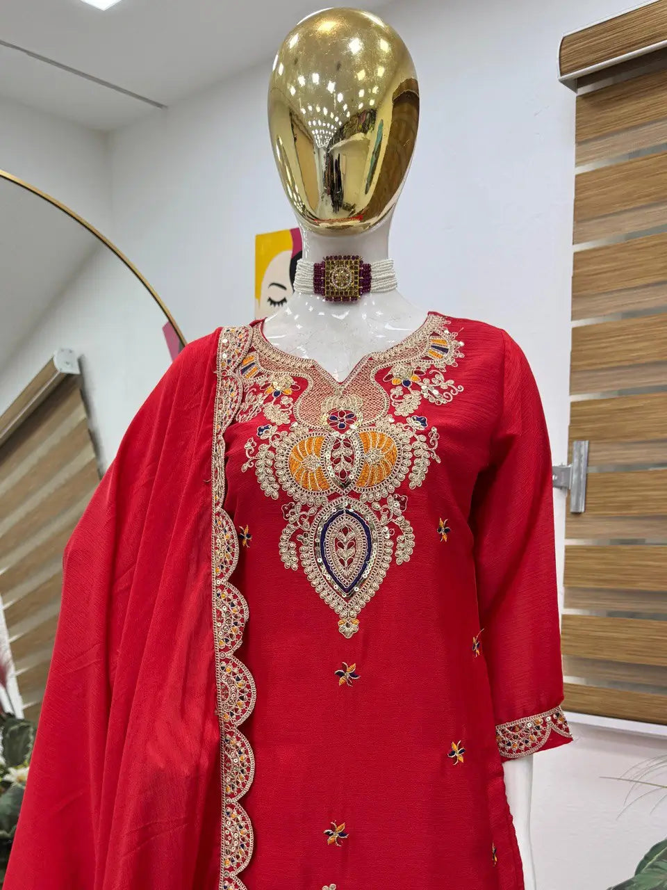 Embroidered Chinon Silk Sharara Suit