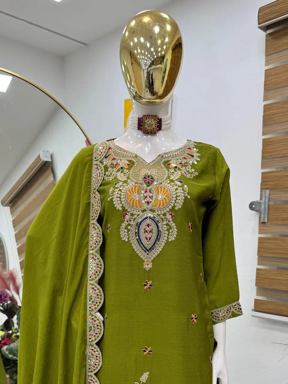 Embroidered Chinon Silk Sharara Suit