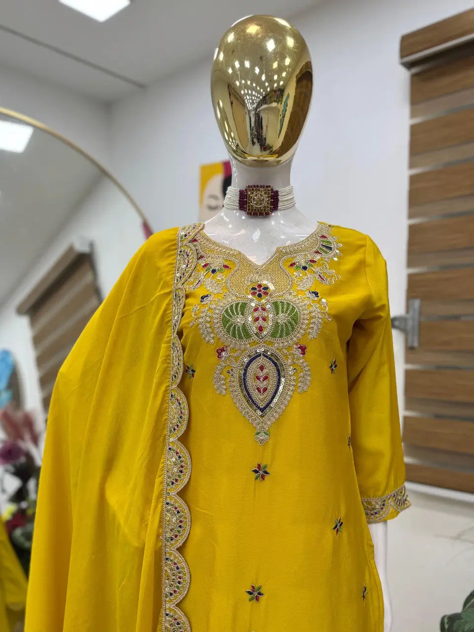 Embroidered Chinon Silk Sharara Suit