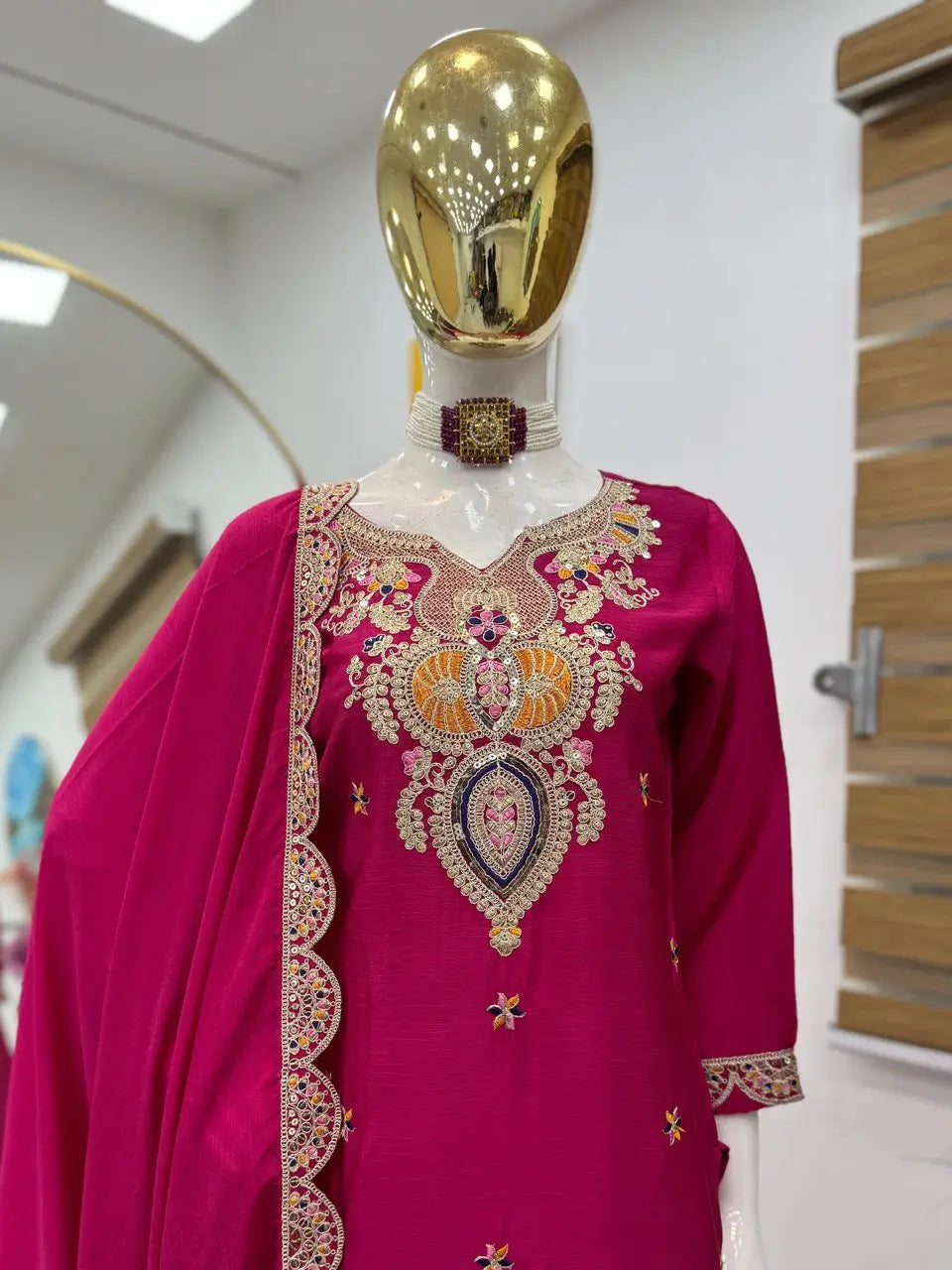 Embroidered Chinon Silk Sharara Suit