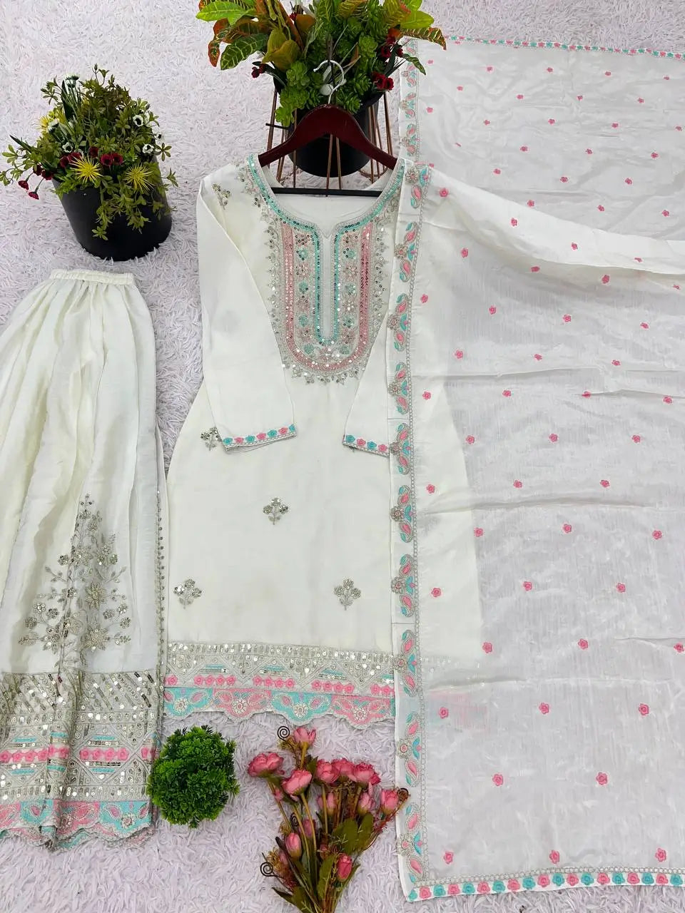 Embroidered Chinon Silk Sharara Suit Set