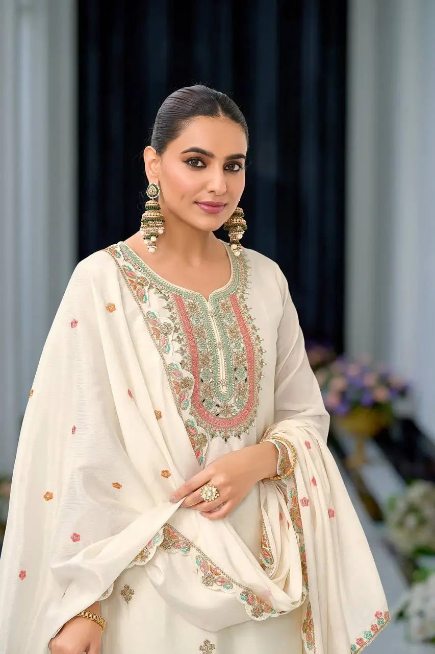 Embroidered Chinon Silk Sharara Suit Set