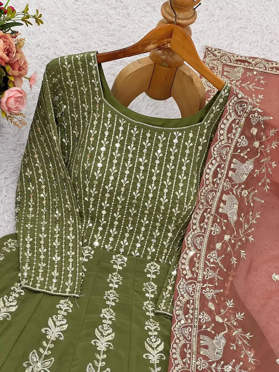 Embroidered Chinon Silk Sharara Suit Set