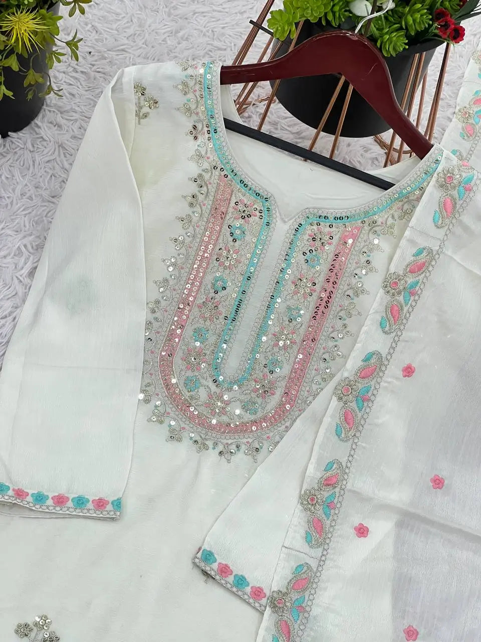 Embroidered Chinon Silk Sharara Suit Set
