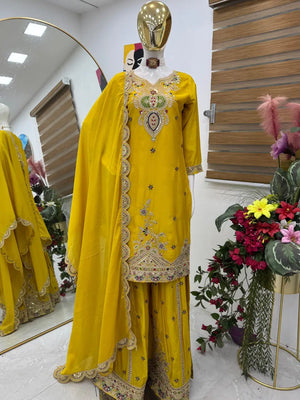 Embroidered Chinon Silk Sharara Suit