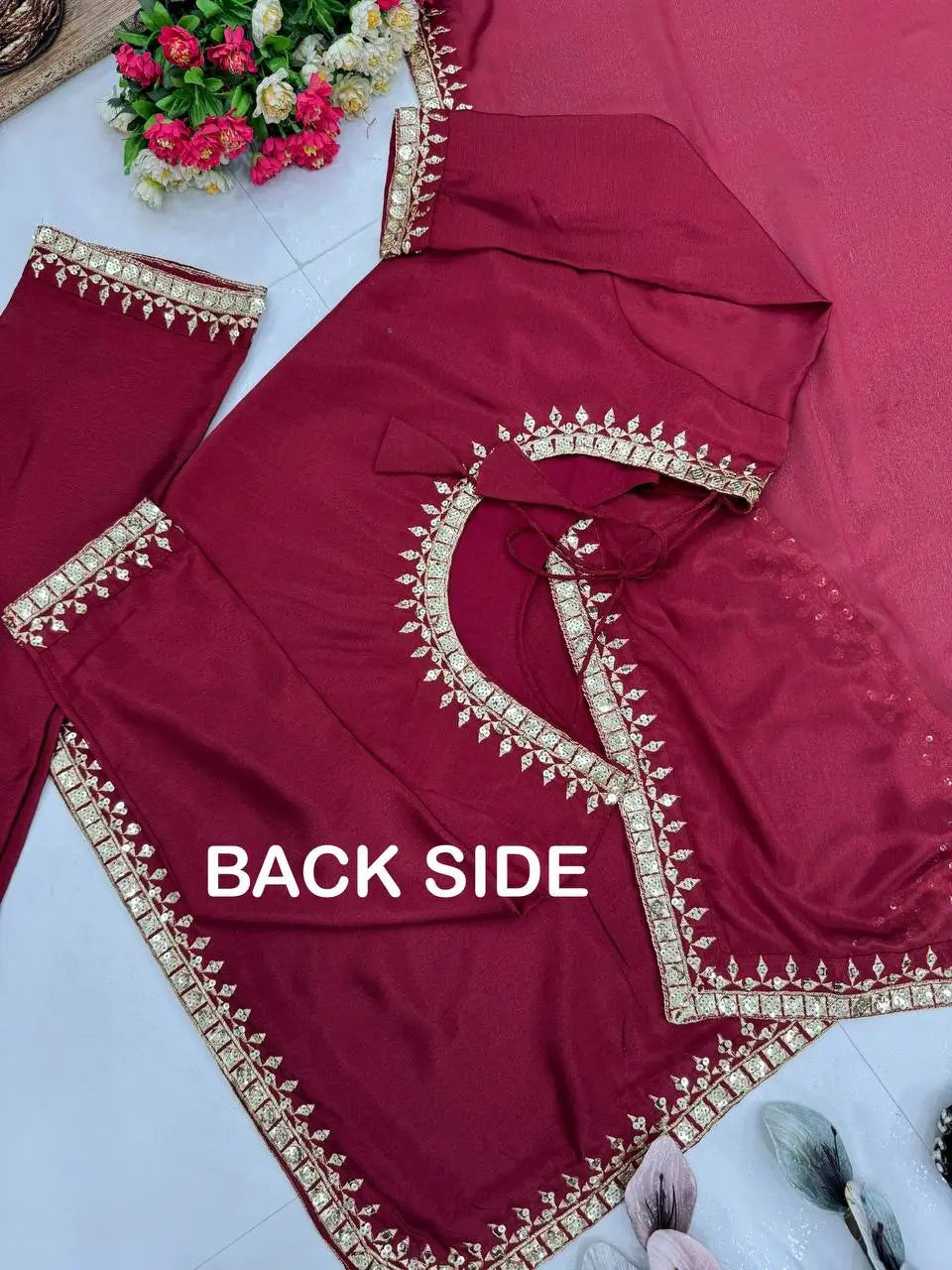 Embroidered Chinon Suit Set with Dupatta