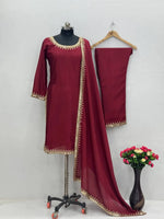 Embroidered Chinon Suit Set with Dupatta