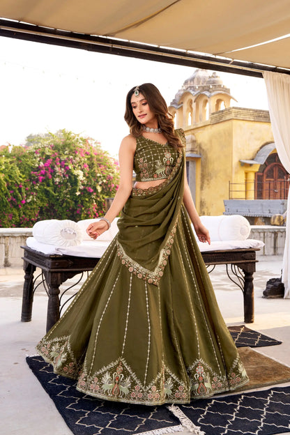 Embroidered Chocolate Crush Lehenga Choli Set with Dupatta