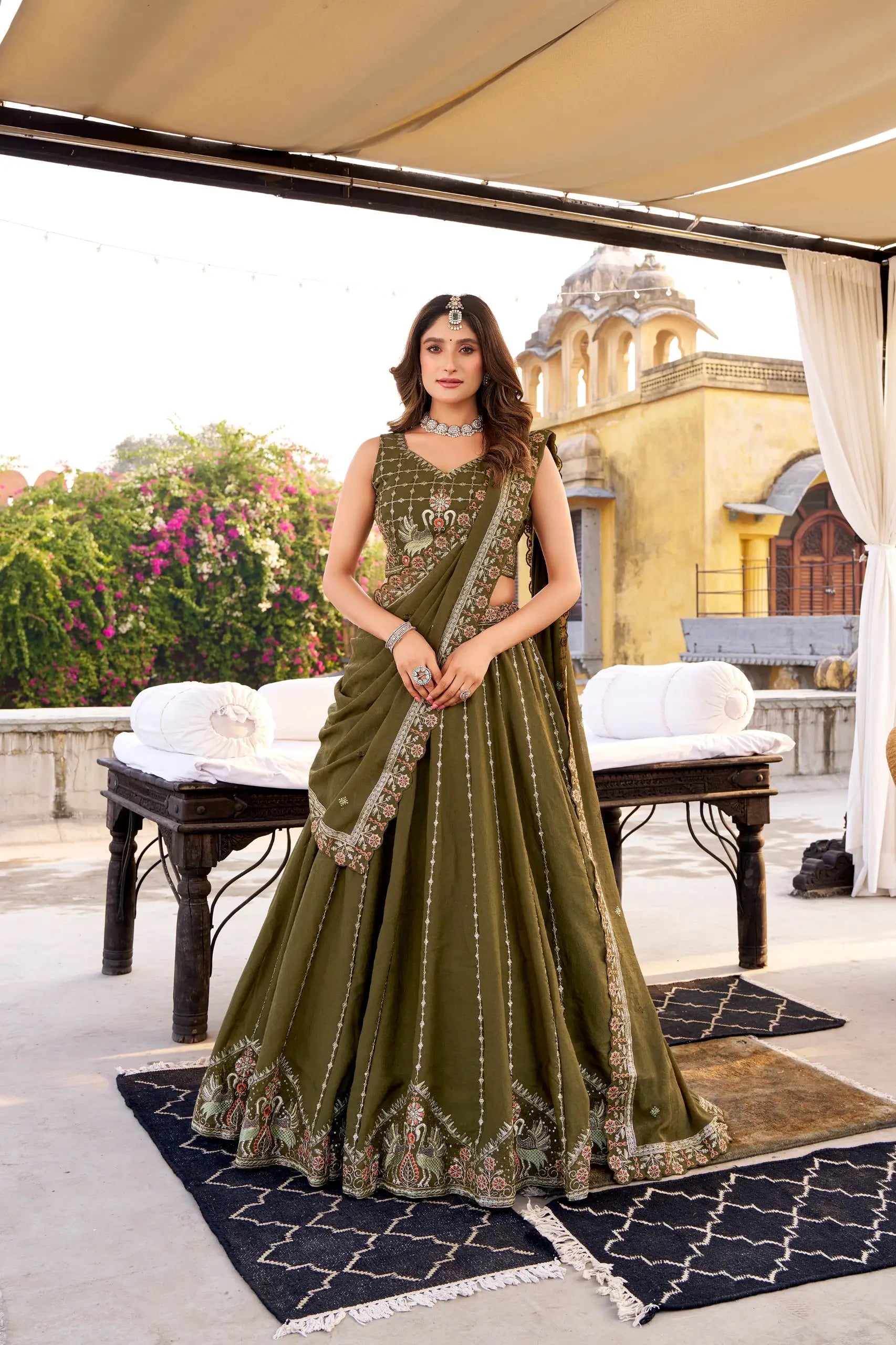 Embroidered Chocolate Crush Lehenga Choli Set with Dupatta