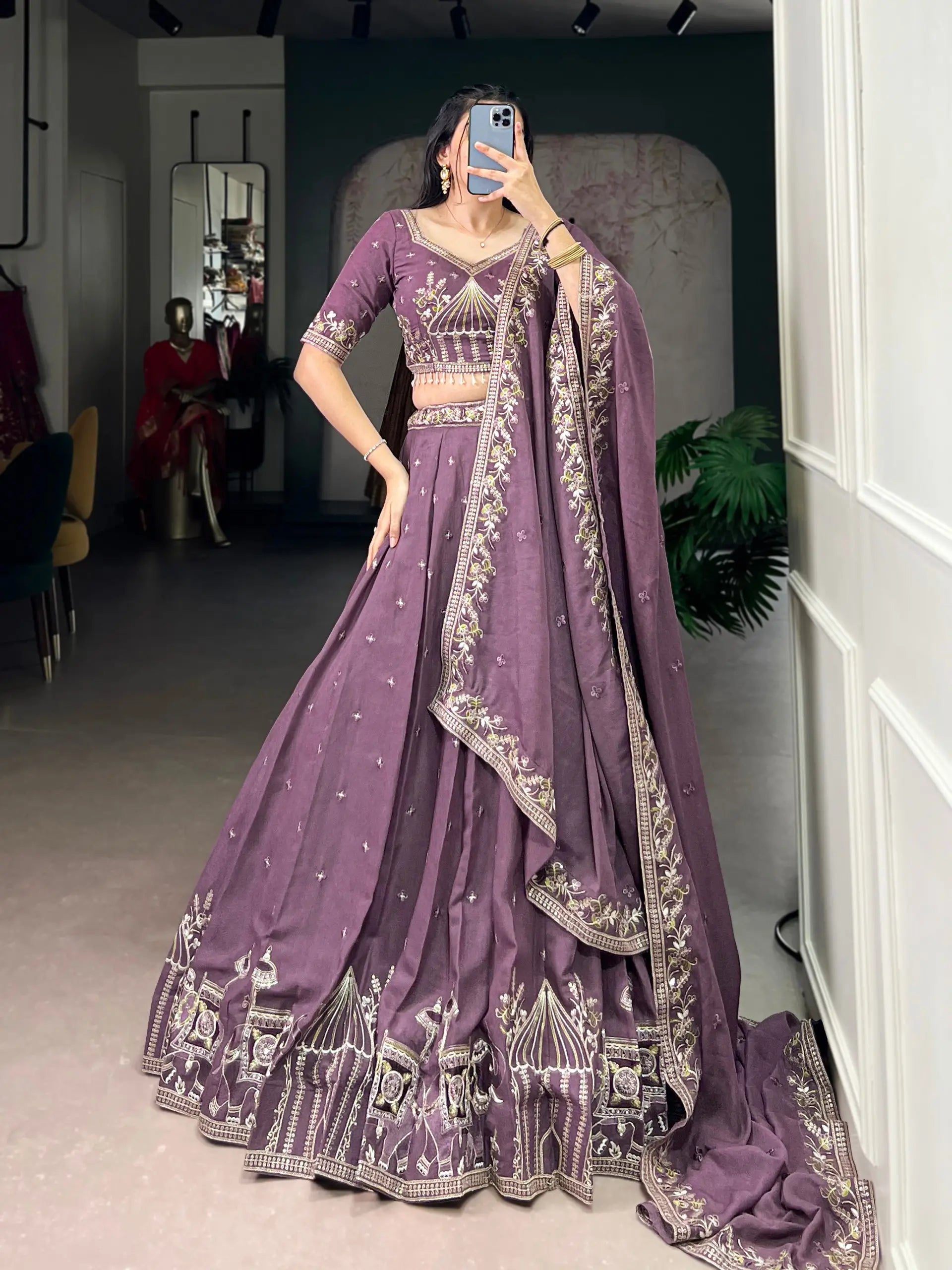 Embroidered Chocolate Crush Lehenga Choli Set with Dupatta