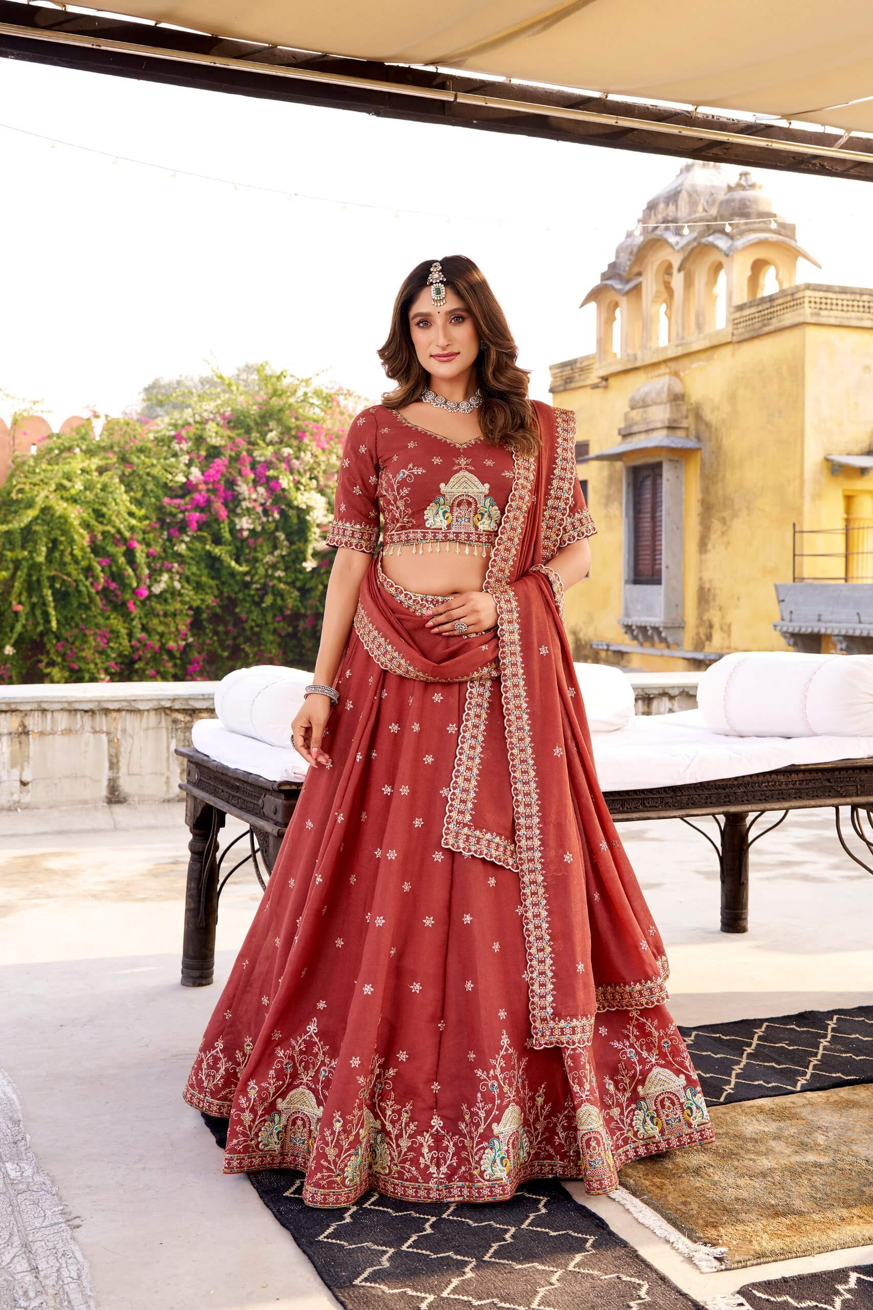 Embroidered Chocolate Crush Lehenga Choli Set with Dupatta