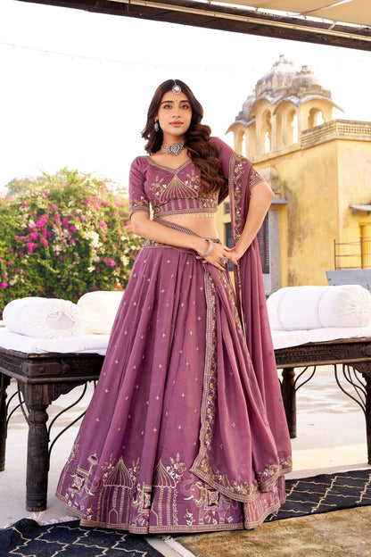 Embroidered Chocolate Crush Lehenga Choli Set with Dupatta