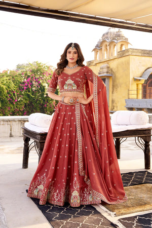 Embroidered Chocolate Crush Lehenga Choli Set with Dupatta