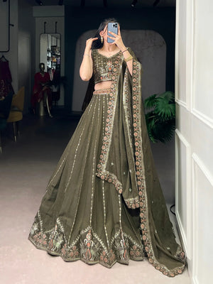 Embroidered Chocolate Crush Lehenga Choli Set with Dupatta