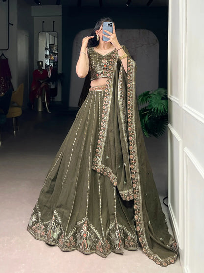 Embroidered Chocolate Crush Lehenga Choli Set with Dupatta