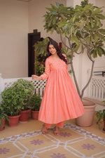 Embroidered Cotton Anarkali Kurti Pant Set for Festive and Casual Wear