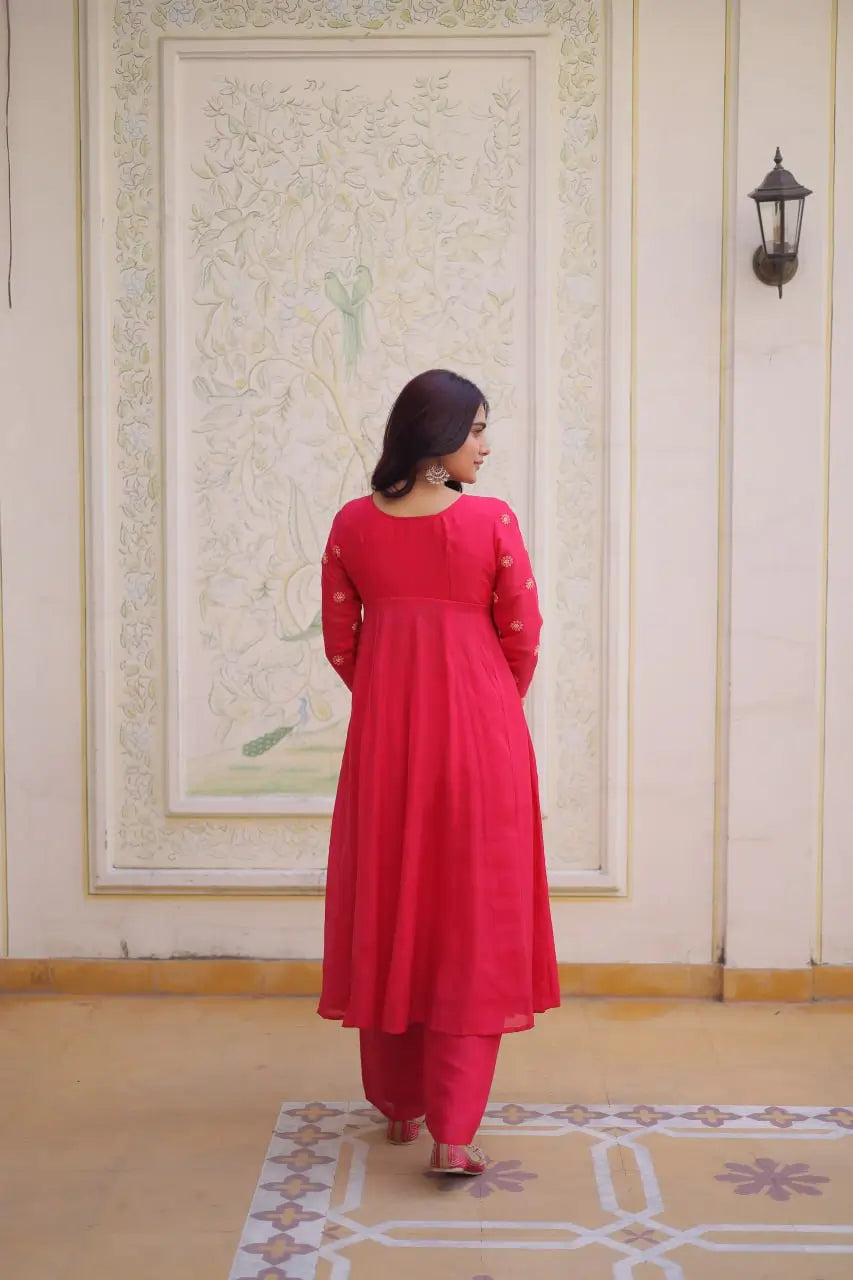 Embroidered Cotton Anarkali Kurti Pant Set for Festive and Casual Wear